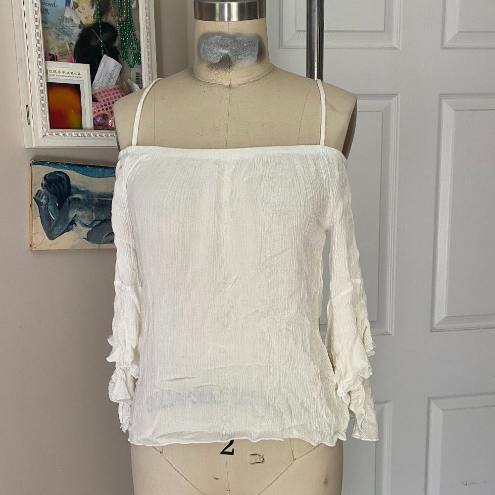 URBAN OUTFITTERS Y2K Gauze Cotton Cold-shoulder Hippie Tunic Shirt *SMALL* B119